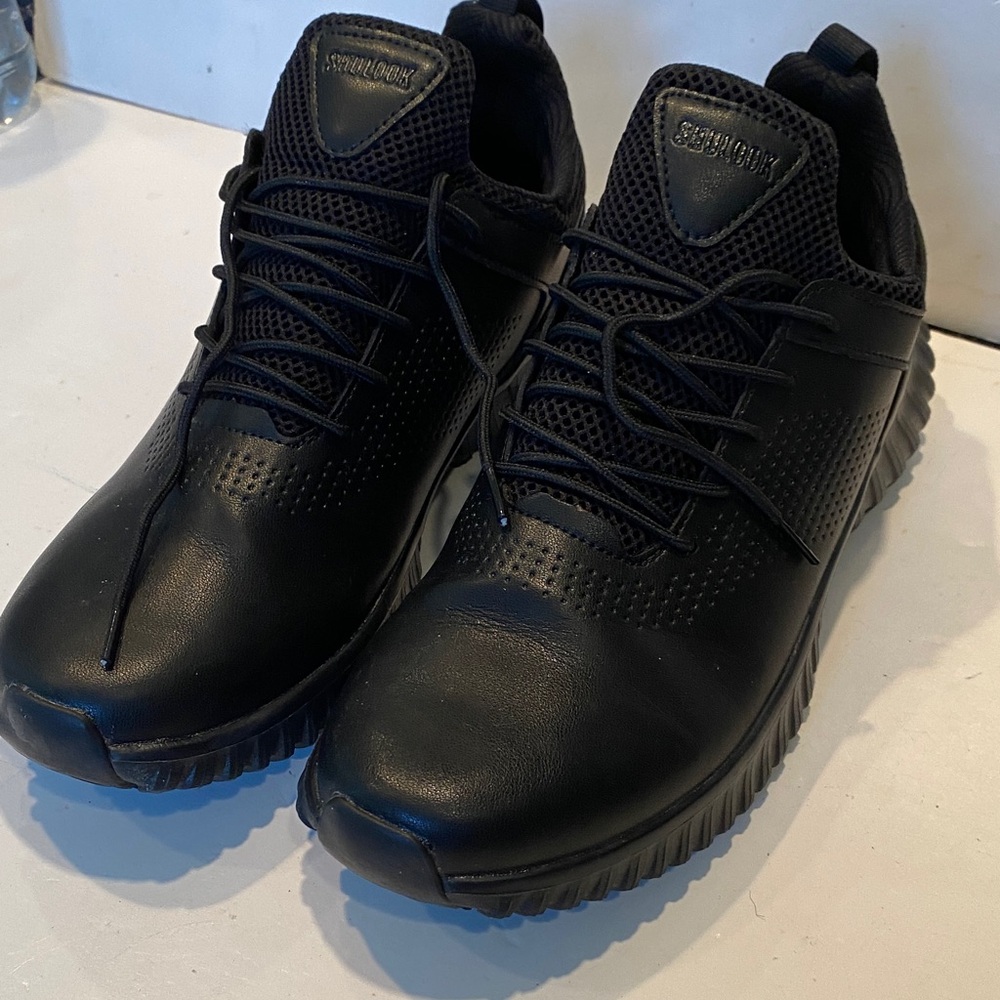 Men’s Black Faux Leather Non-Slip Work Shoes or Walking Sneakers